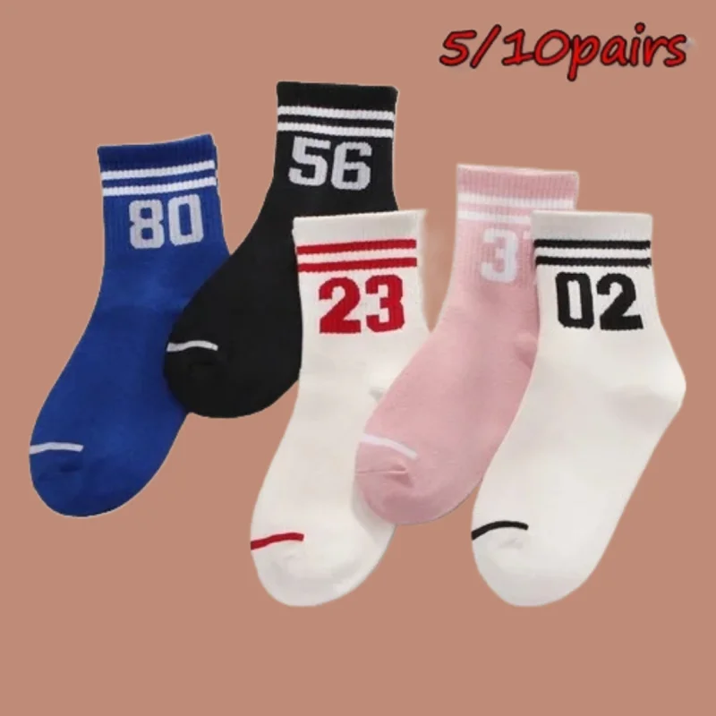 

5/10 Pairs Digital Middle Two Bars Tube Socks Two Bars College Style Sports Couple High Quality 2024 New Socks Middle Tube Socks