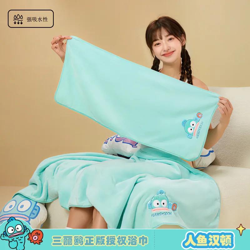 

Sanrio Kawaii Anime Hangyodon Towel Bath Towel Sweet Girl Heart Cute Cartoon Household Soft Coral Velvet Quick Dry Gift for Kids