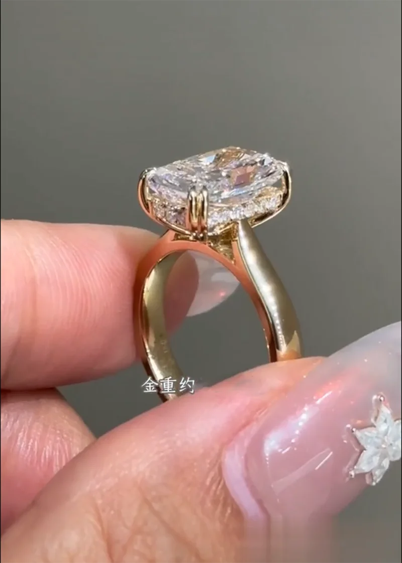 3カラット ソリッド 14K イエローゴールド ラボグロウン ダイヤモンドリング IGI ラディアントカット D VS1 結婚指輪 婚約指輪 工場直販