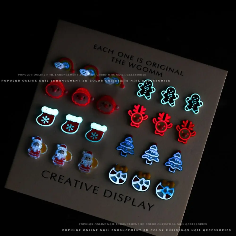 10pcs Flatback Socks Nail Charms Elk Snowman Nail Ornaments Resin Three-dimensional Manicure Diamonds Women