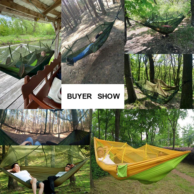 Portable Outdoor Army Green Net Hammock Anti-mosquito Hamac Parachute Hamak Swing Bed Hammock Suitable For 2 People Camping Park