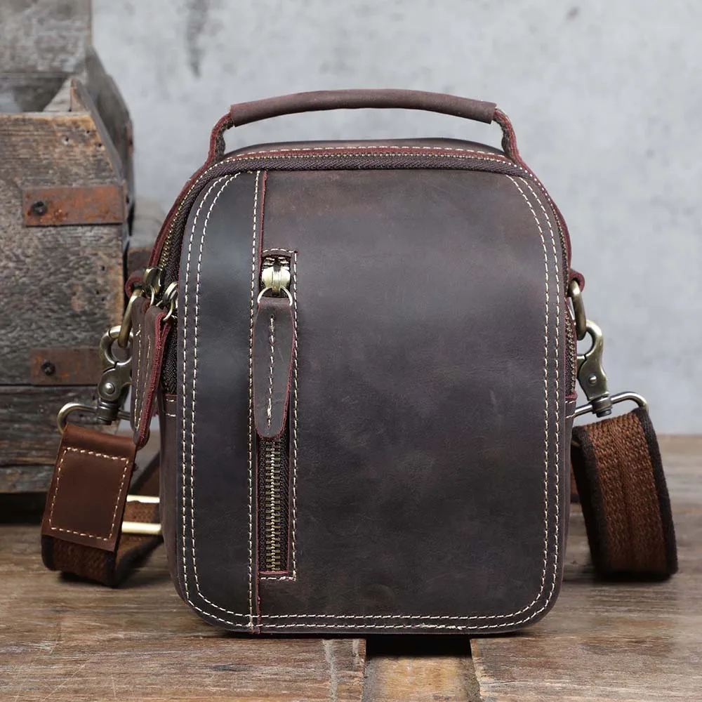 Echtes Leder Vintage Herren Umhängetaschen Crazy Horse Leder Messenger Bag Schultertasche Rindsleder Retro Mode Casual – Detail 8