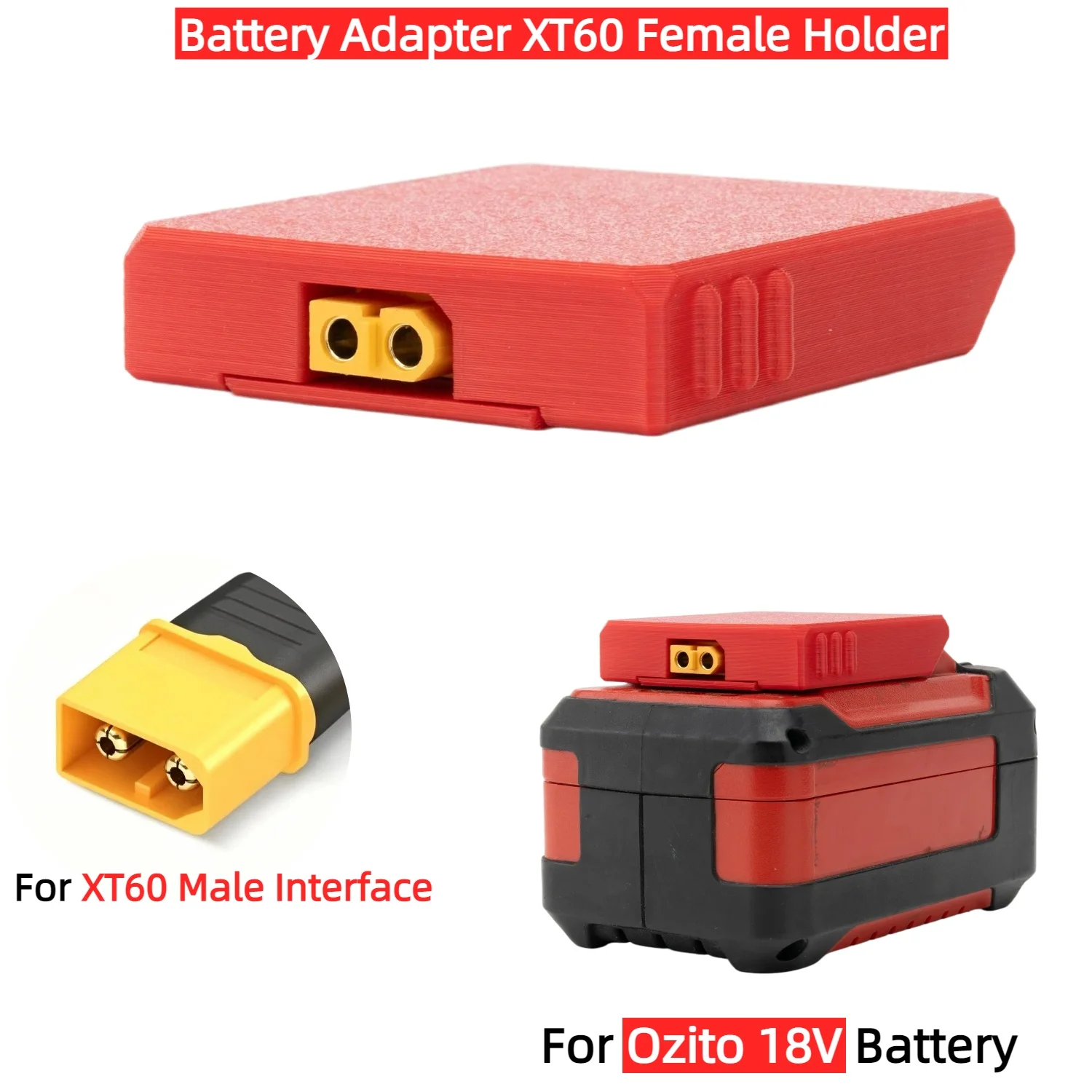 XT60 Female Holder Battery Adapter for Ozito 18V Li-ion Battery To XT60 Male Interface for 20V DIY Equipment Modification Tools