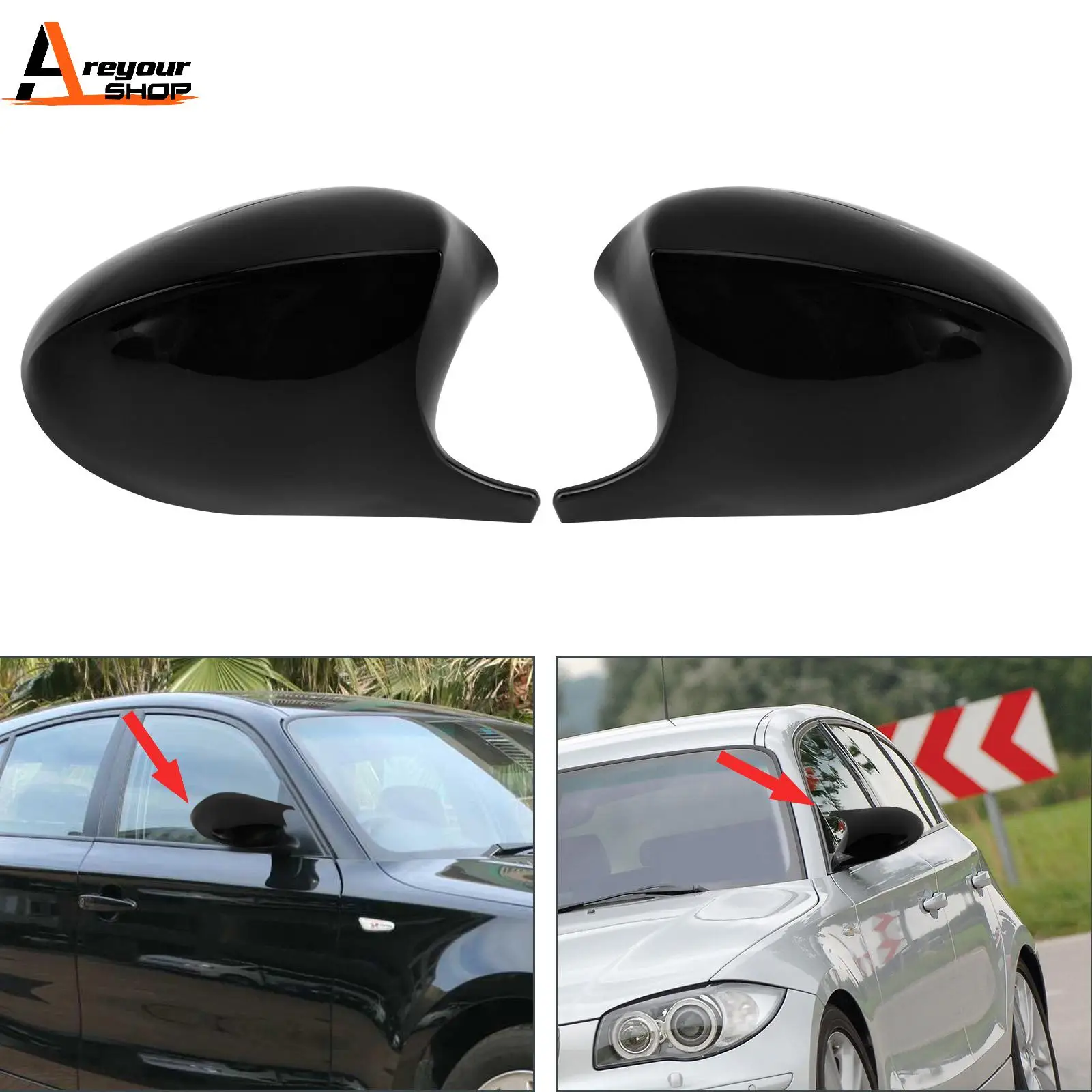 

Areyourshop 2X Black M3 Side Mirror Cover Caps For BMW E81 E82 E87 E88 E90 E91 E92 PRE-LCI 51167135097 51167135098 Car Parts