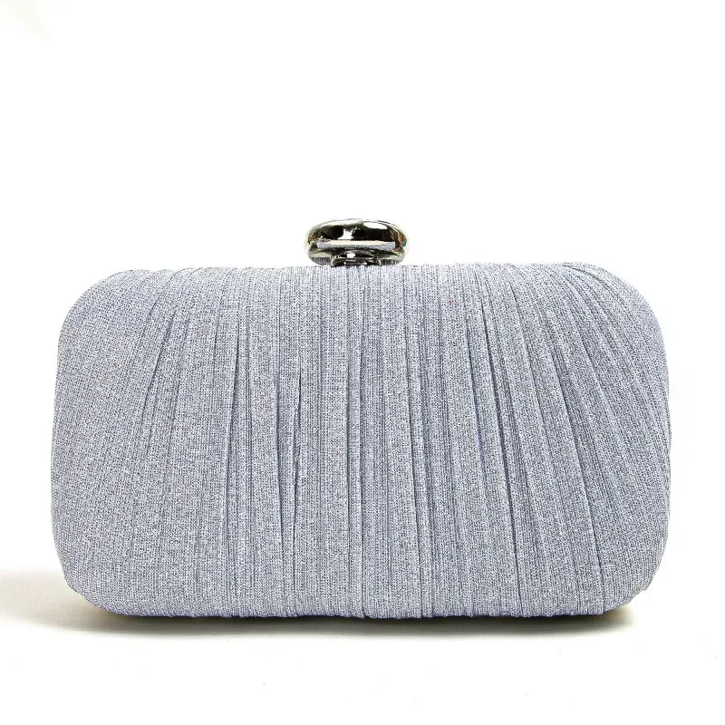 

Silver Bag Women's Party Pleated Clutch Bag Wedding Elegant Evening Bag Mother's Handbag Fabric Rectangular Red Purse with Chain