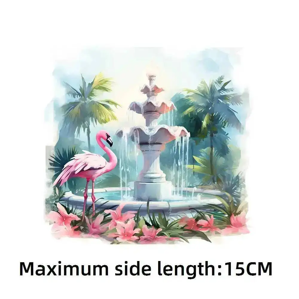 15cm Kid Flower Flamingo Iron On Heat Transfer Sticker For Clothes DTF Pinted Vinyl Thermal Appliques Washable T-Shirt Decal