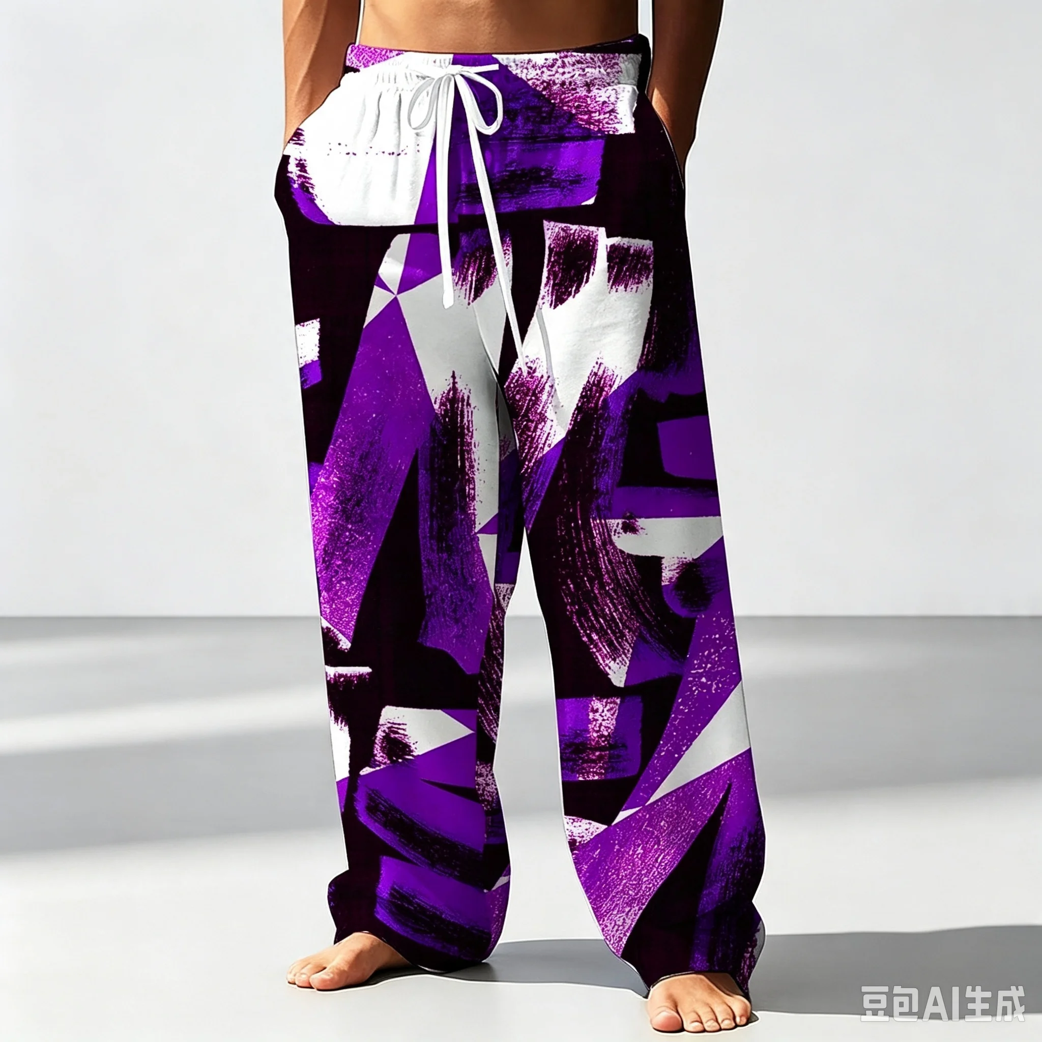 New Arrival Bold Abstract Brush Geometric Art Print Unisex Jogger Straight-Leg Pants Loose Casual Trousers for Daily Street Wear