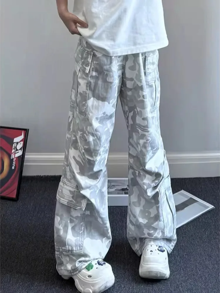 

Камуфляжная многоэтажная рабочая одежда в стиле ретро, американские брюки для лесозаготовок, мужские широкие прямые джинсовые джинсы