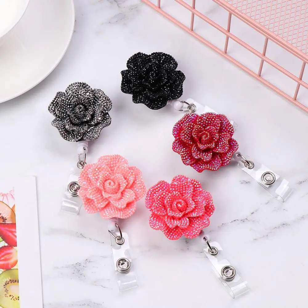 High Quality Fashion Lanyards Retractable Anti-Lost Clip Stationery Key Ring Badges Holder Badge Reel Rose Shape