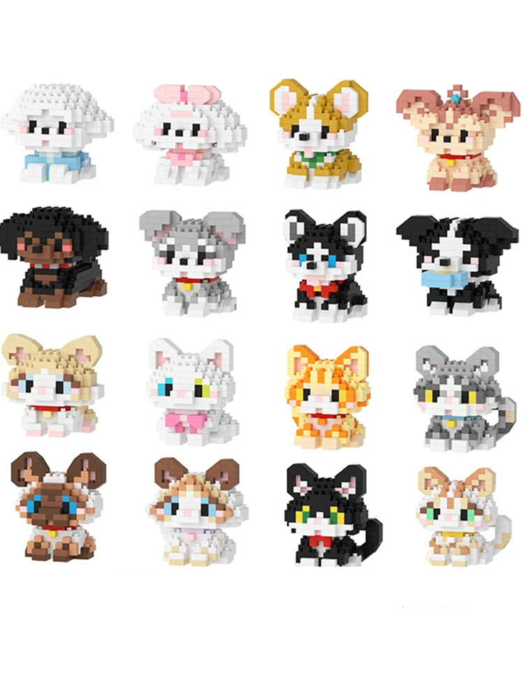18 stijlen kleine hond kat schattig huisdier kleine bouwsteen model serie ornamenten kinderspeelgoed miniatuur bakstenen - afbeelding 2