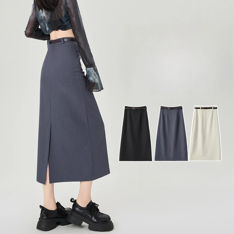

Autumn High Waist Back Split Women's Wrap Midi Skirts 2025 New Solid Elegant Straight Office Sheath A-line Skirts Female