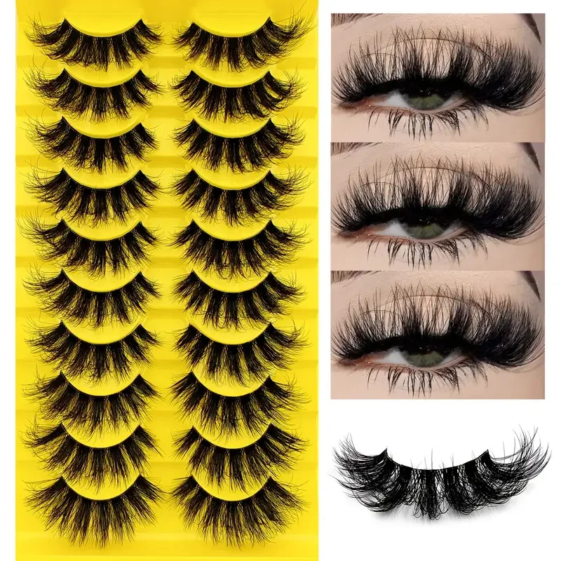 10 pairs of transparent stem, fluffy, thick and soft false eyelashes, cat eye style false eyelashes