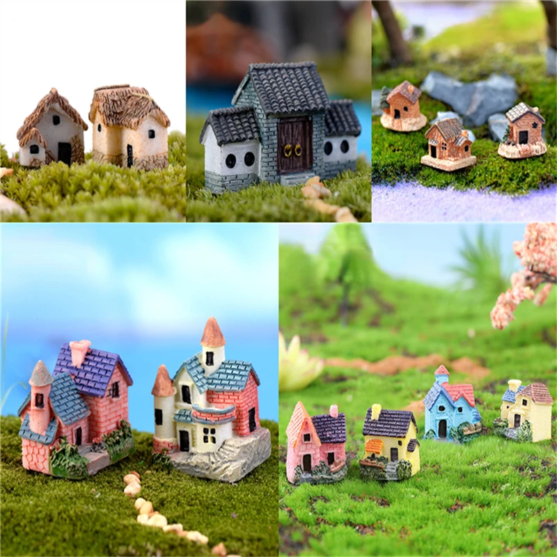 Resin House Miniatures Small House Cottages Villa Woodland Castle Cartoon Animal Building Statue Mini Garden Decoration