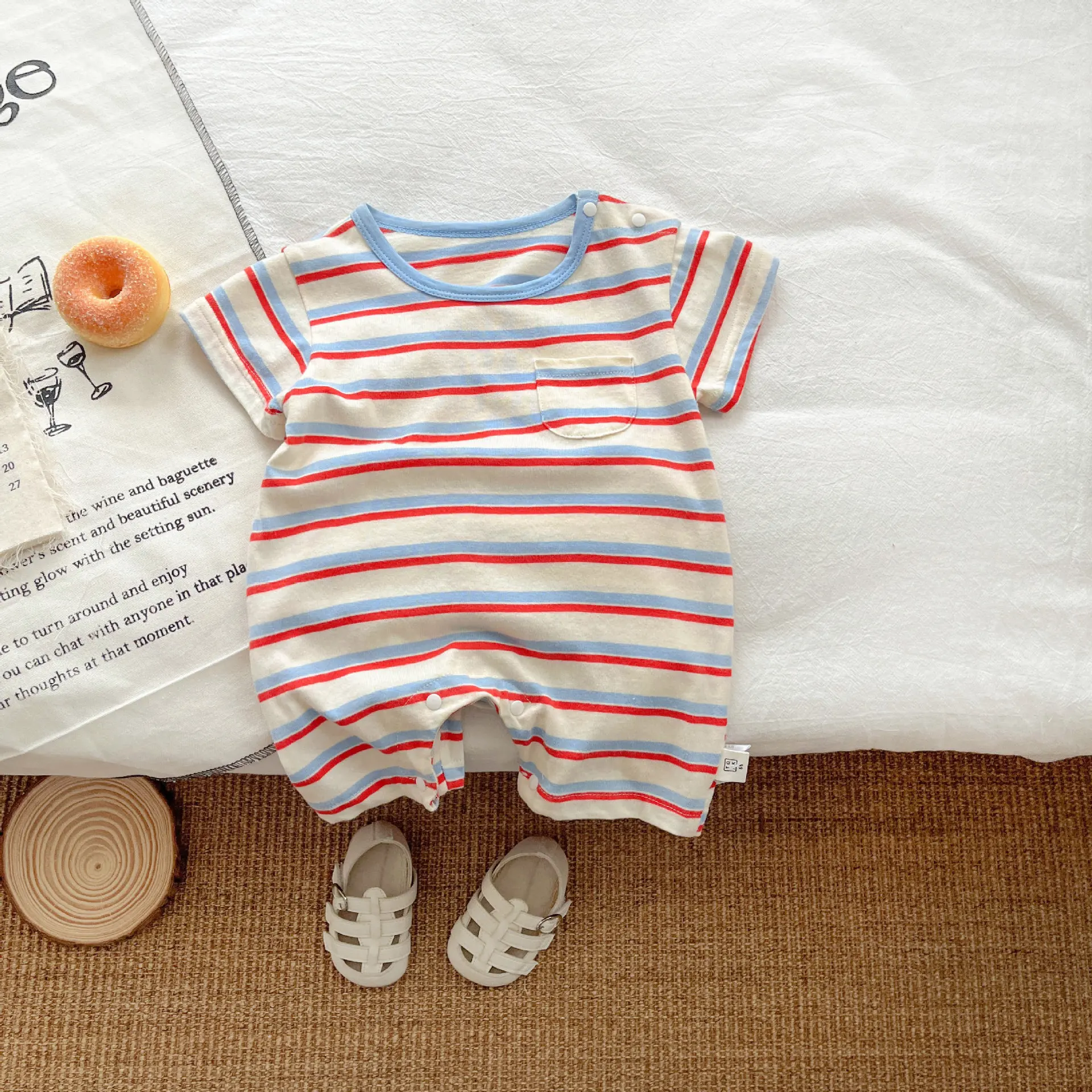 

2025 Summer New Baby Short Sleeve Striped Romper Newborn Toddler Cotton Casual Jumpsuit Infant Boy Girl Clothes 0-24 Months