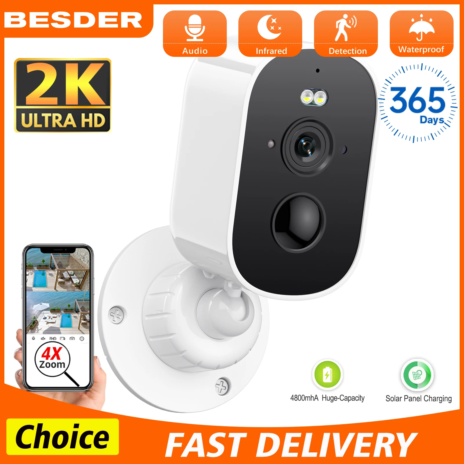 

4MP WIFI IP Camera Rechargeable Battery Outdoor Security 1080P HD CCTV Video Surveillance PIR Human Detection Baby Monitor iCSee