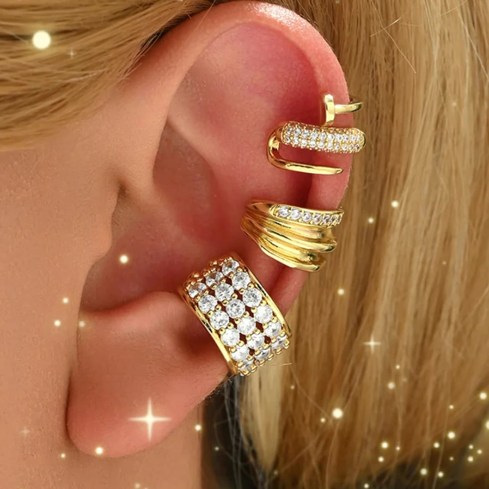 1PC Stainless Steel Gold Color Ear Clip Earrings For Women Creative Simple Punk Ear Cuff Non-Piercing Earrings Trend Jewelry