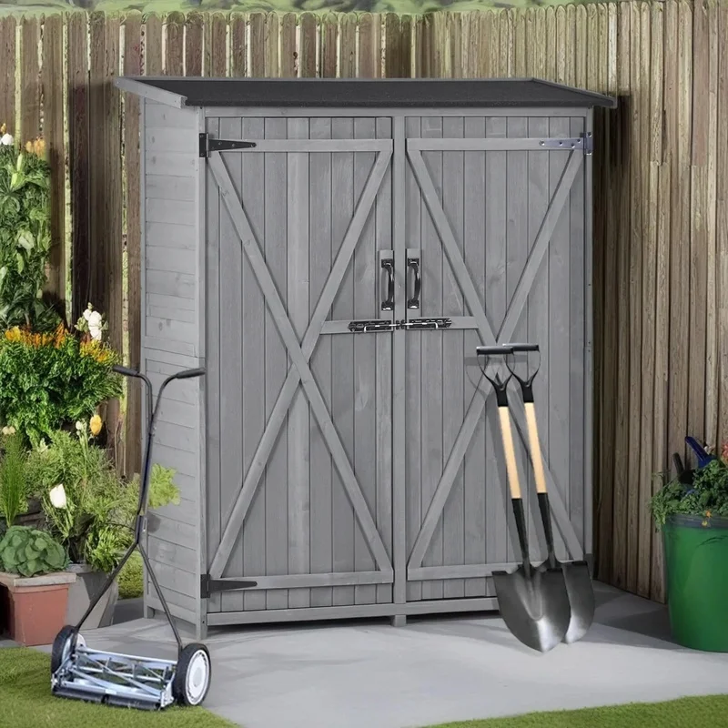 

Metal Outdoor Storage Shed, All Weather Large Garden Sheds with 2 Lockable Doors, Steel Anti-Corrosion Waterproof Tool House