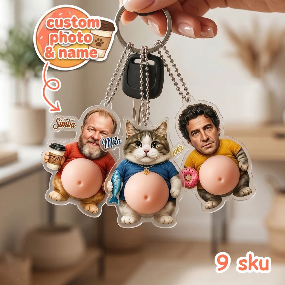 Customized,Squishy Belly Keychain,Acrylic,Personalized Photo & Name,Funny Cute Ornament,Stress Relief Fidget,Gift for Birthday