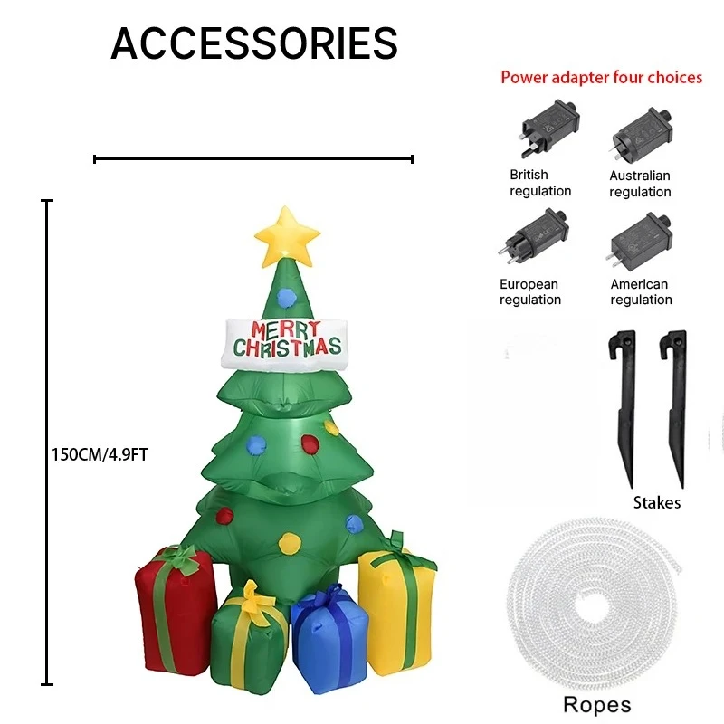 4.9ft inflável decoração da árvore de natal quintal decoração bolas coloridas caixas de presente led iluminado casa ornamento presentes de natal brinquedo