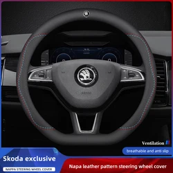 38cm Car Leather Steering Wheel Cover Car Accessories For Skoda Fabia Superb Yeti Octavia Rapid Kodiaq Mk3 A6 A7 A5 Kamiq Karoq