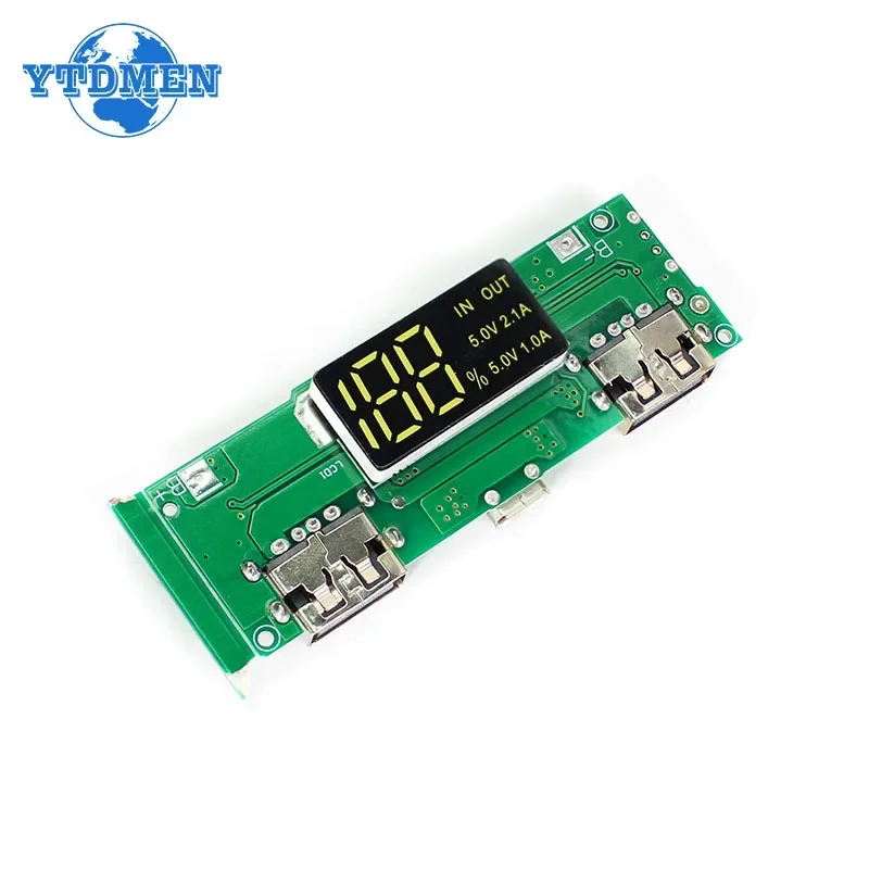 LED Dual USB 2.4A 5V Micro/Type-C USB Mobile Power Bank 18650 Charging Module Lithium Battery Charger Board Circuit Protection