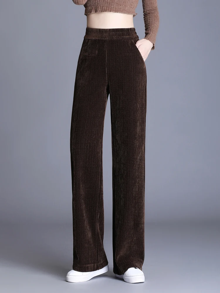 

High Waist Drapey Wide Leg Pants Women's Autumn Winter New Style Casual Loose Fit Corduroy Long Trousers Female Fashion