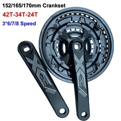 MTB 크랭크 셋 3*7/8/9 속도 24T-34T-42T 152mm 165mm 170mm 어린이 자전거 크랭크 세트 사각형 구멍 스프로킷 휠 자전거 체인 휠