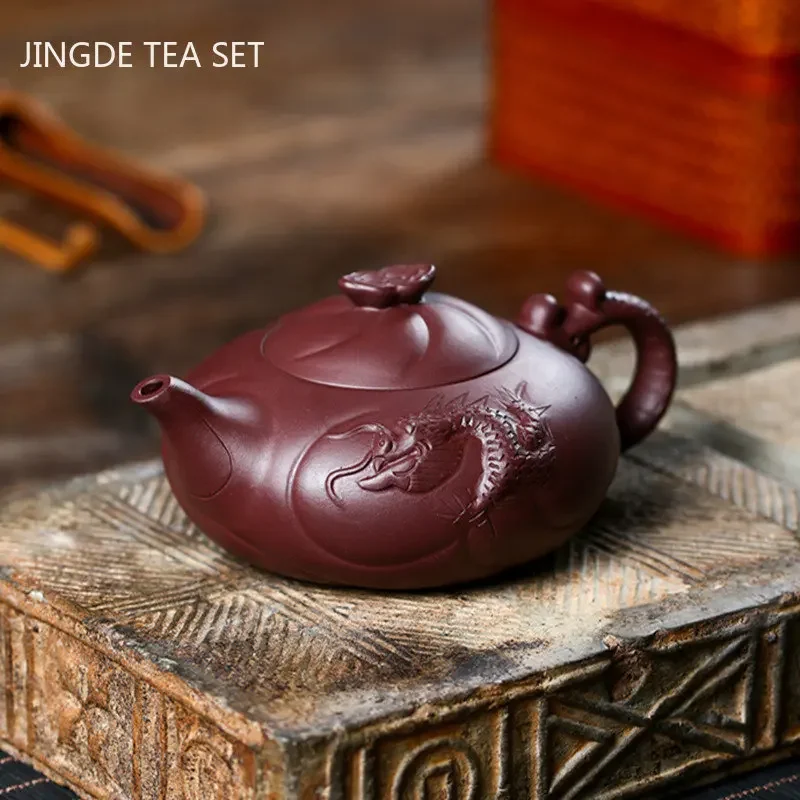 

330ml Chinese Yixing Purple Clay Tea Pot Hand Carving Filter Beauty Kettle Raw Ore Purple Mud Tea Set Household Tea Infuser