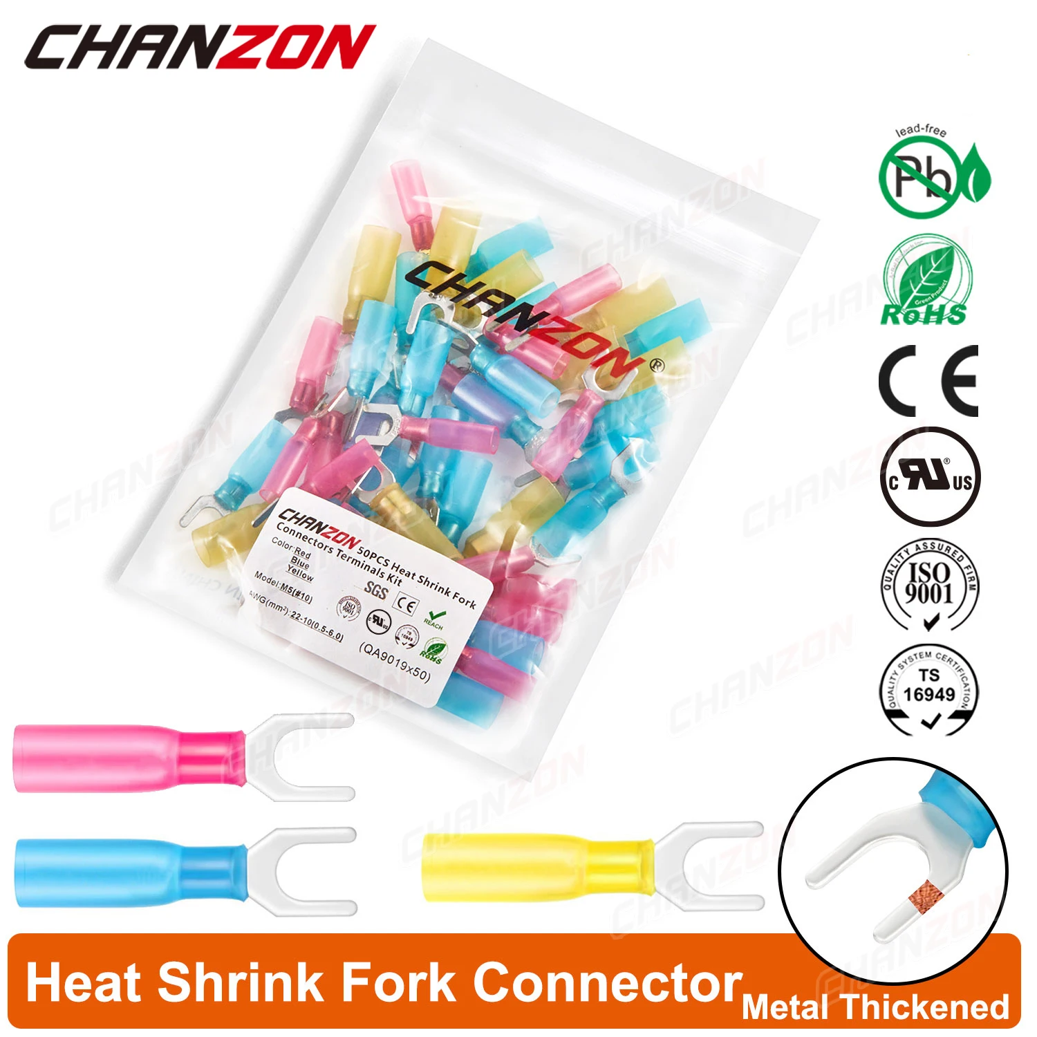 50PCS Schrumpf Splice Crimp Gabel Draht Terminal Kit Wasserdicht Schrumpf Marine Grade Solder Elektrische Kabel Joint Stecker – Detail 1