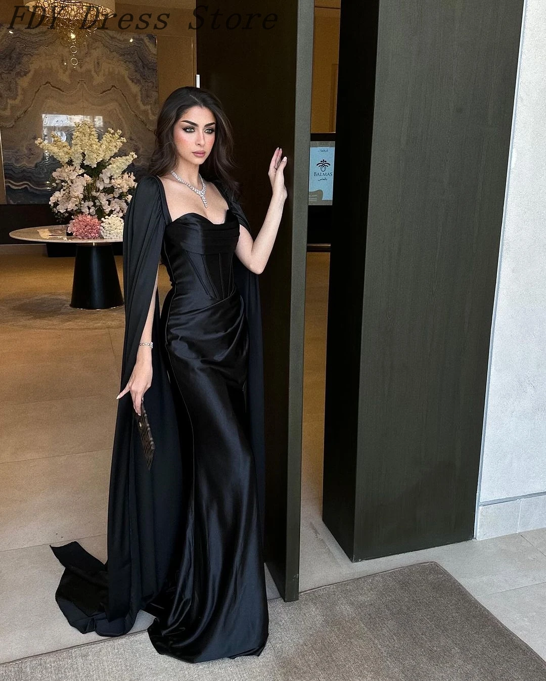 

Vintage Mermaid Sleeveless Evening Dresses Sweetheart Black Prom Dresses Pleated Floor Length Formal Party Dresses