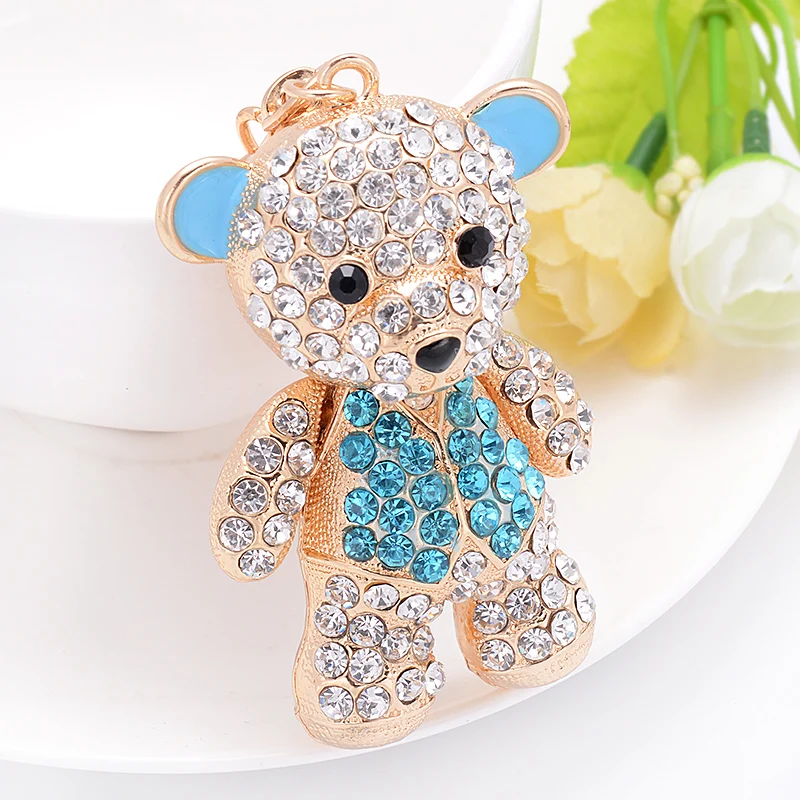 EASYA Big Bear Keychain Mini Bear Key Ring 8x4.5cm Rhinestone Key Chain Zinc Alloy Key Holder Women Fashion Jewelry CHY-2449