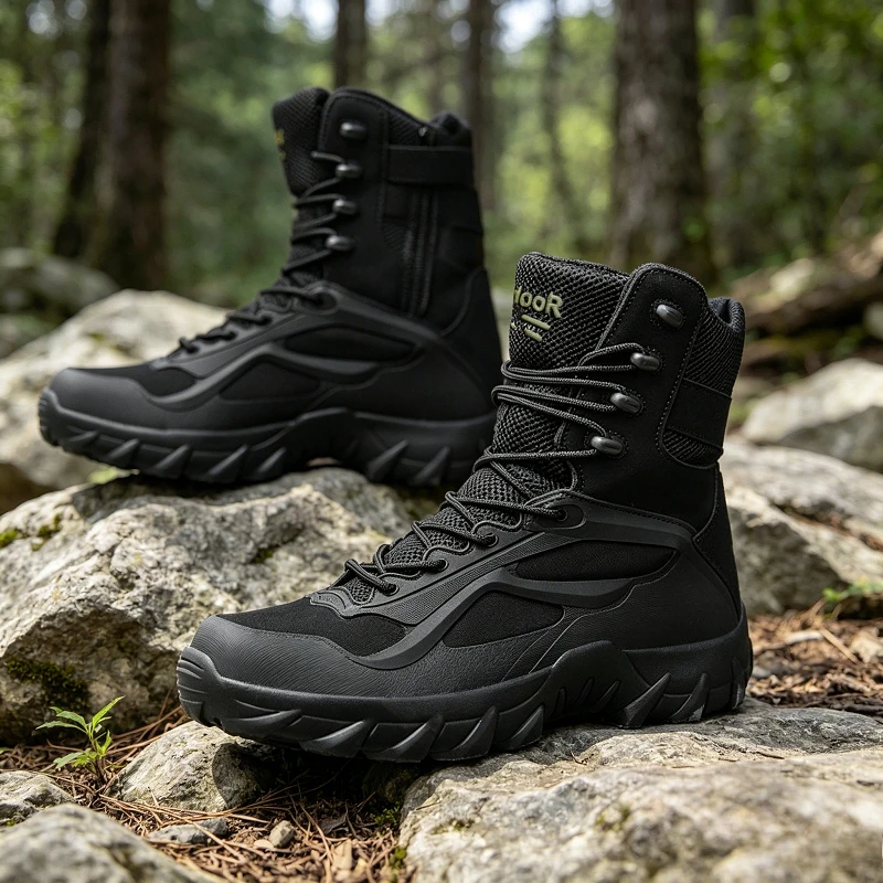 Outdoor High-Top Boots Non-Slip Men Motorcycle Boots Tactical Special Forces Field Man Shoes Lightweight Men's Outdoor Casual Hiking Boots view 6