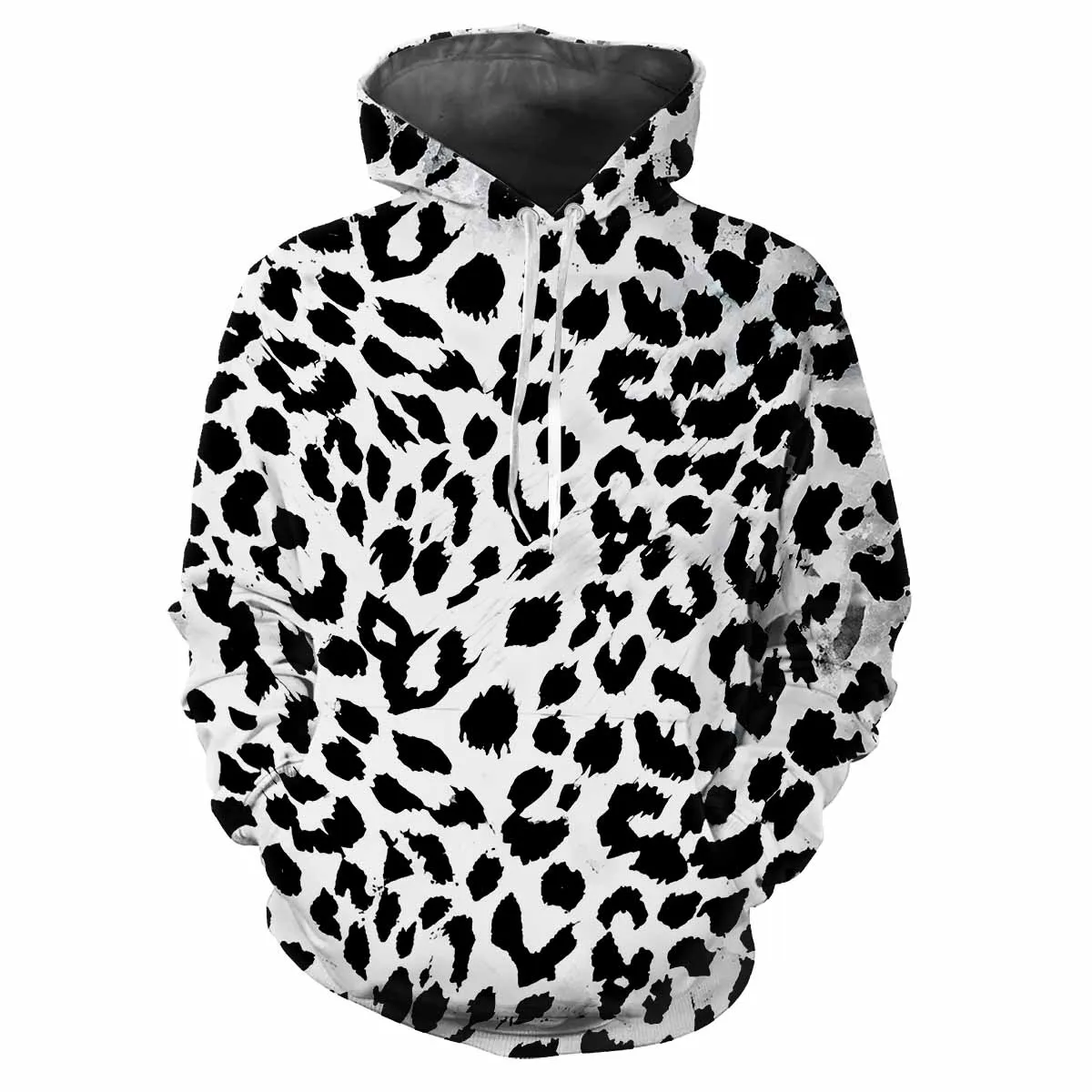 Trendy men\'s Hoodie Printed Leopard Print Patterns Digital Printing Casual Long Sleeved Hooded Thick Fabric Tops