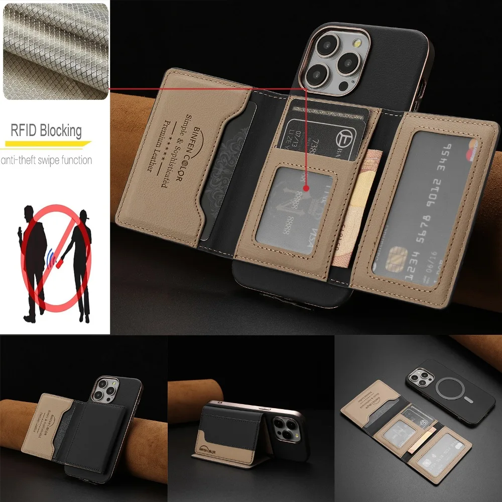 

Removable Magnetic Phone Cover For iPhone 16 15 Pro Max 14 Plus 13 12 Pro 11 Pro 7 8 Plus With Flip Wallet Card Case