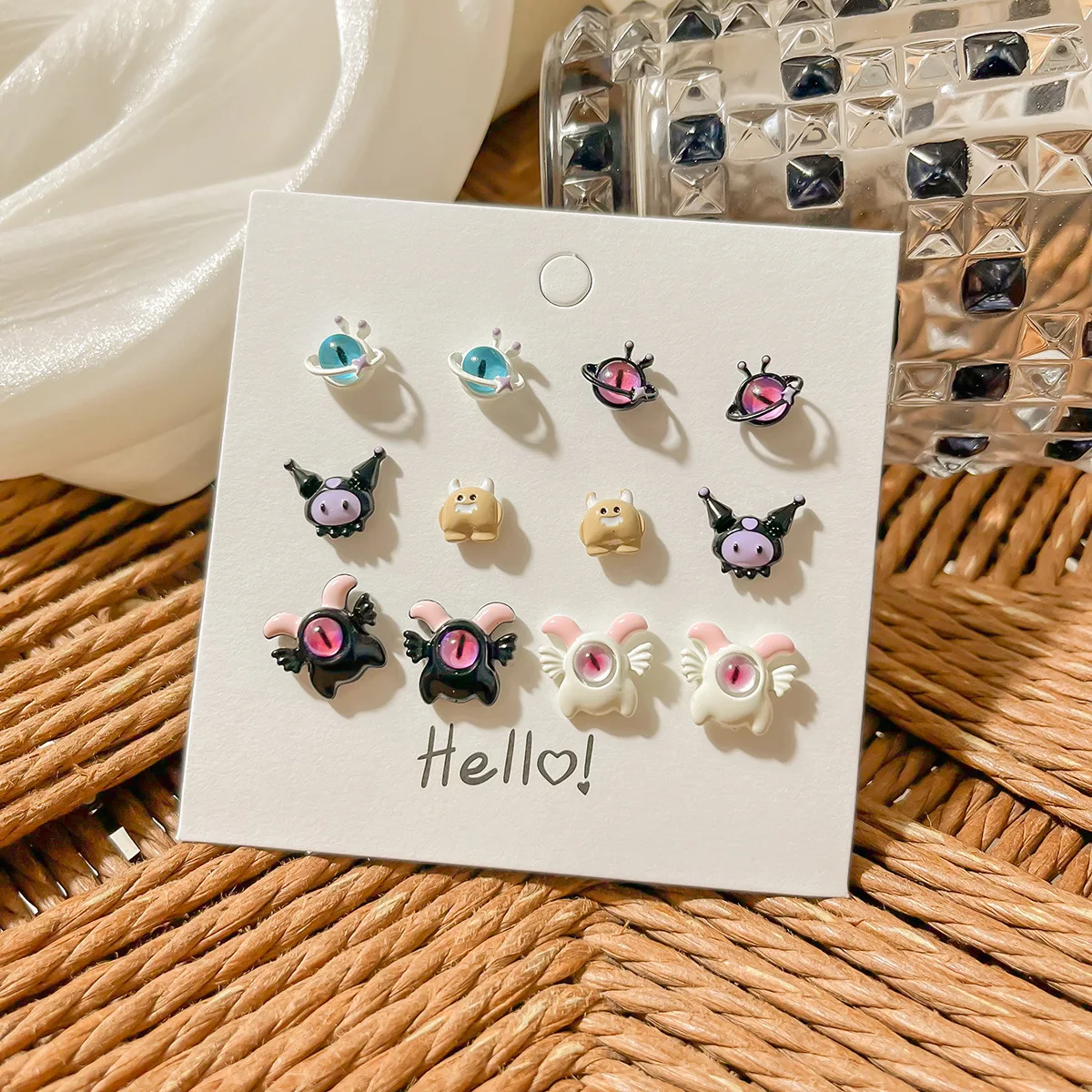 KADRUFI Cute Funny Cartoon Monster Eyes Stud Earrings Set for Women Kids Animal Cat Rabbit Single Eye Earring Jewelry Party Gift