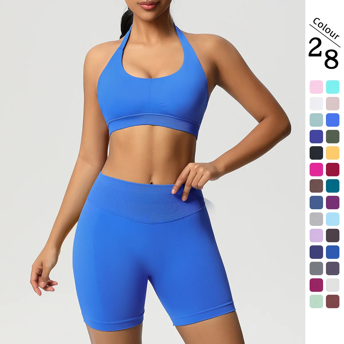 

2 Pieces Yoga Set Women Halter Sport Bra and Scrunch Yoga Shorts Sets Seamless Sport Shorts Suit Workout Gym Set Fitness Clothes