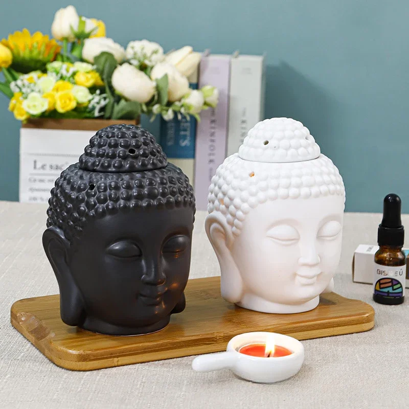Ceramic Incense Burner Buddha Buddhism Aromatherapy Burner Candleholder Ceramic Candle Holder Decorative Figurines Home Decor