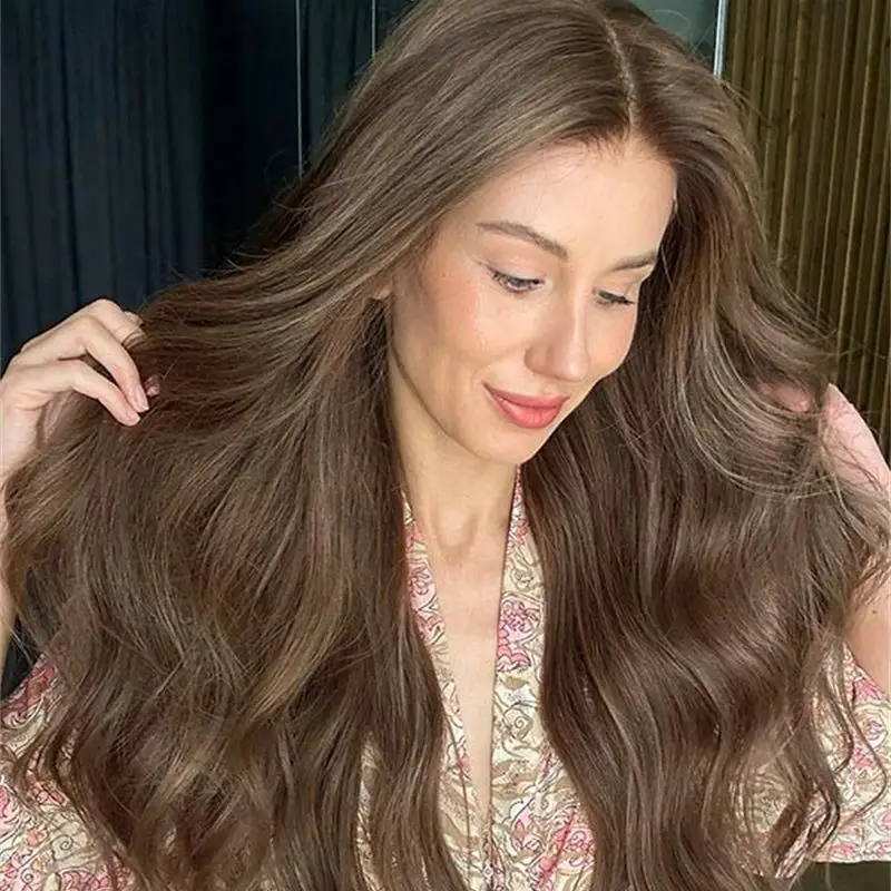 Party Daily Cosplay Long Body Wave Wig Middle Part Ombre Caramel Brown Balayage Luxury Synthetic Lace Front Wig High Quality Wig