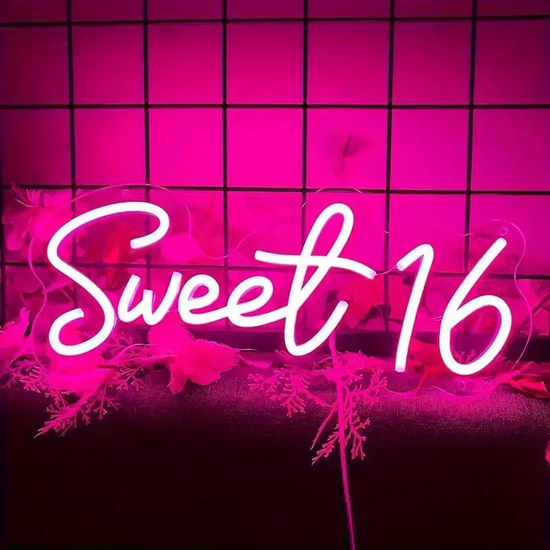 

Sweet 16 LED Neon Light - USB Powered, With Dimmer, Adjustable Brightness, Perfect for Birthday Parties, Celebration Decor