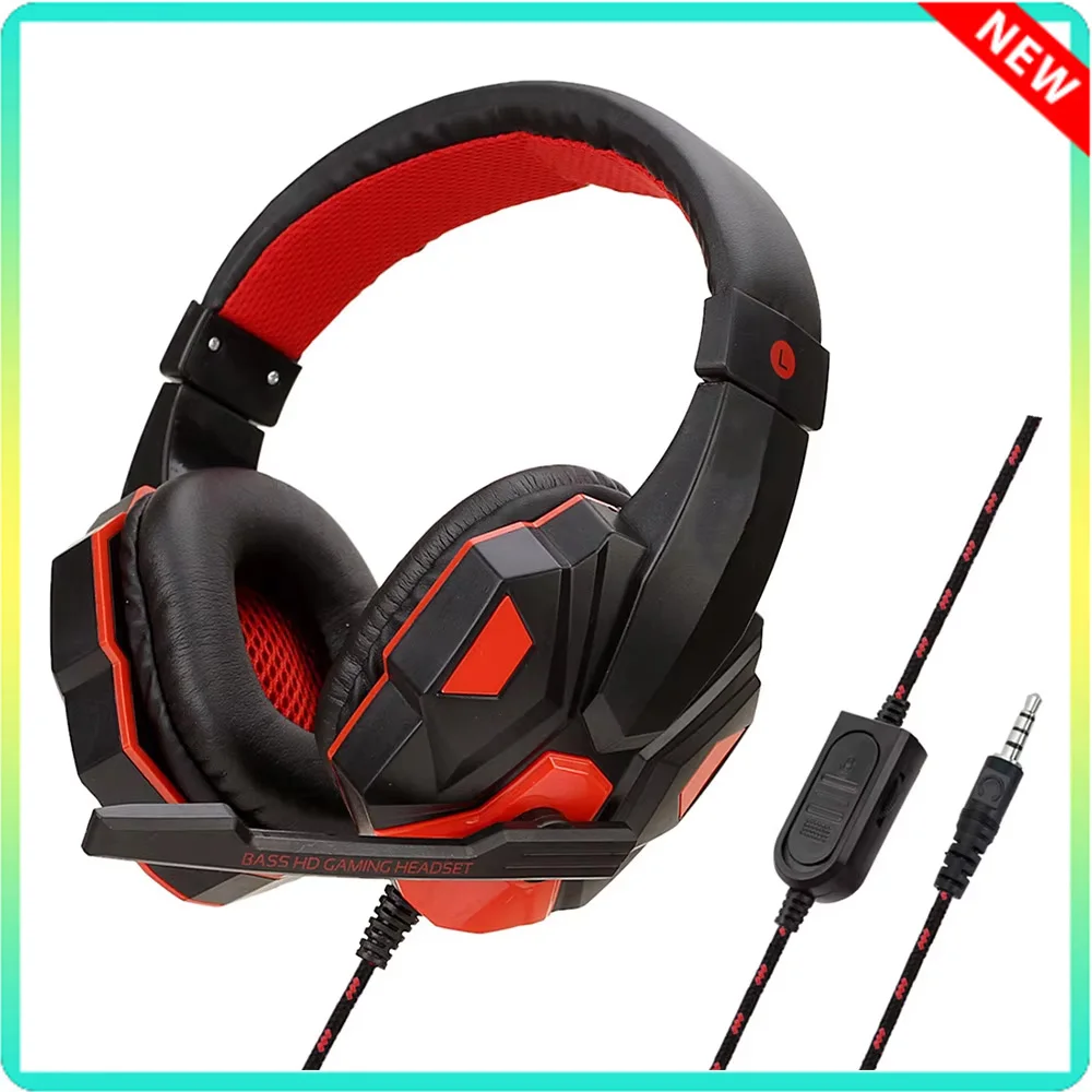 Professional Game Headphones 3.5mm Wired Gaming Bass Stereo Over-Head Earphone With HD Mic For PS4 Xbox PC Laptop Computer