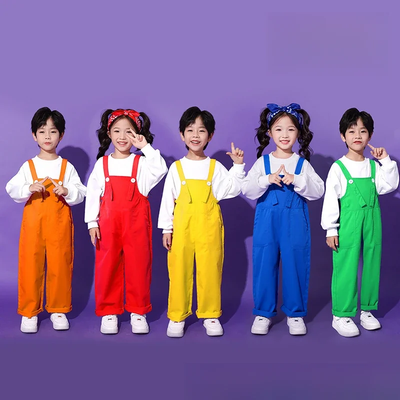 Uniformes de spectacle de maternelle, salopette, Costumes de chorale d'école primaire, danse de groupe, spectacle de pom-pom girl pour enfants