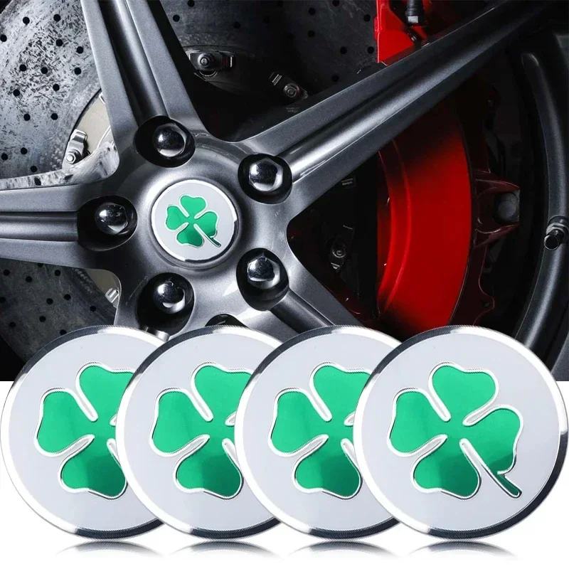 4PCS 56MM Four Leaf Clover Emblem Car Wheel Center Hub Cap Stickers Auto Rim Cover Badge For HONDA TOYOTA  AUDI BMW KIA TESLA