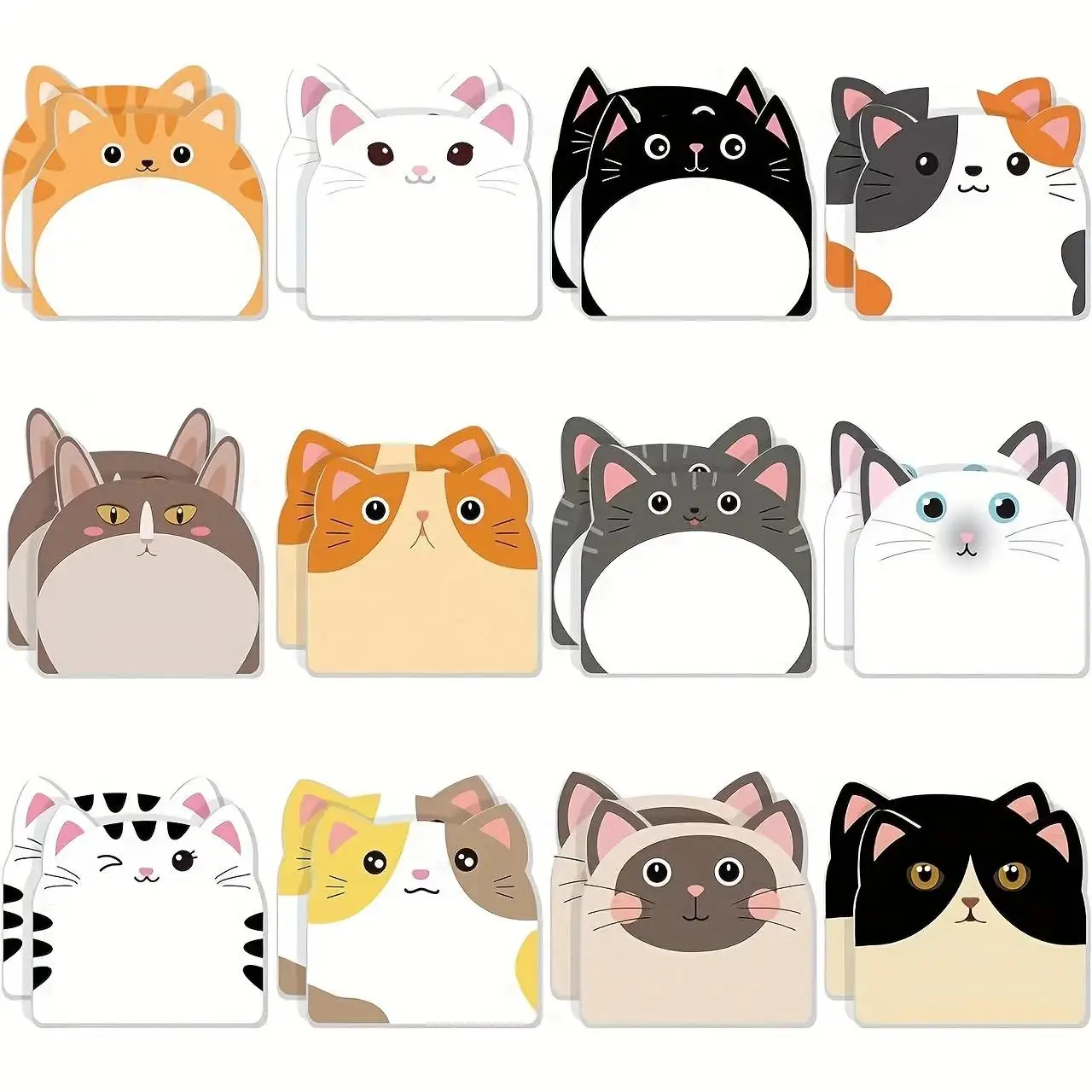 12pcs Sticky Notes Cute Cat, Creative Journal Convenience Stickers Suitable For Notebook And All Kinds Of Note Taking Occasions