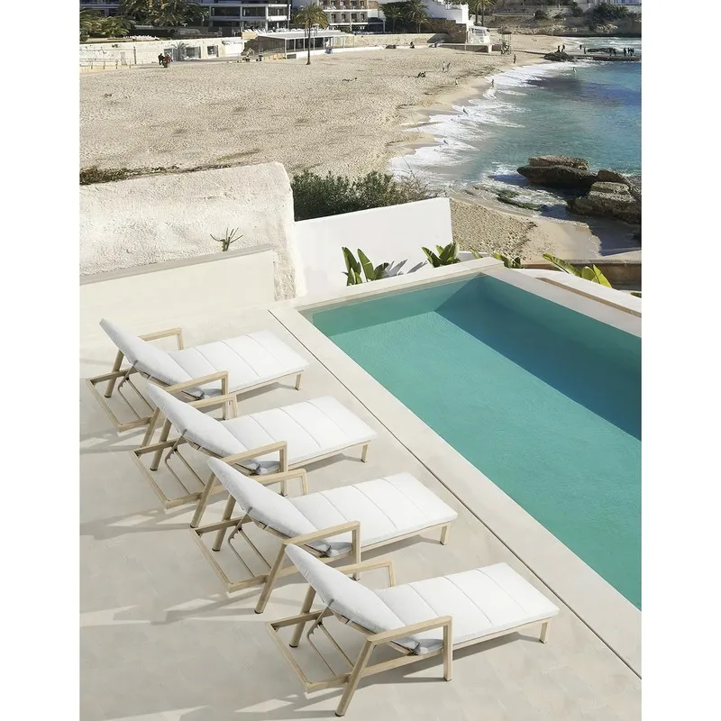 

Aluminum Natural Fabric Sun Lounger Swimming Pool Outdoor Furniture Garden Set Terrace Hotel Beach Sling Chair Outdoor Living
