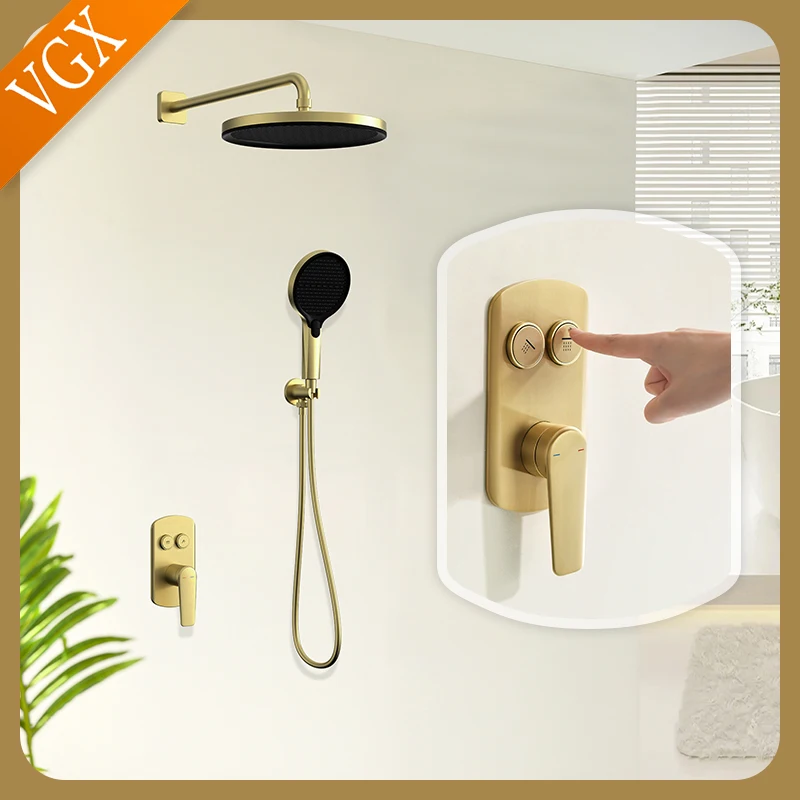 

VGX Concealed Shower System Set Gold Bathroom Shower Faucet Set Embedded Cartridge Faucet Rainfall Shower Mixer Set Grey Black