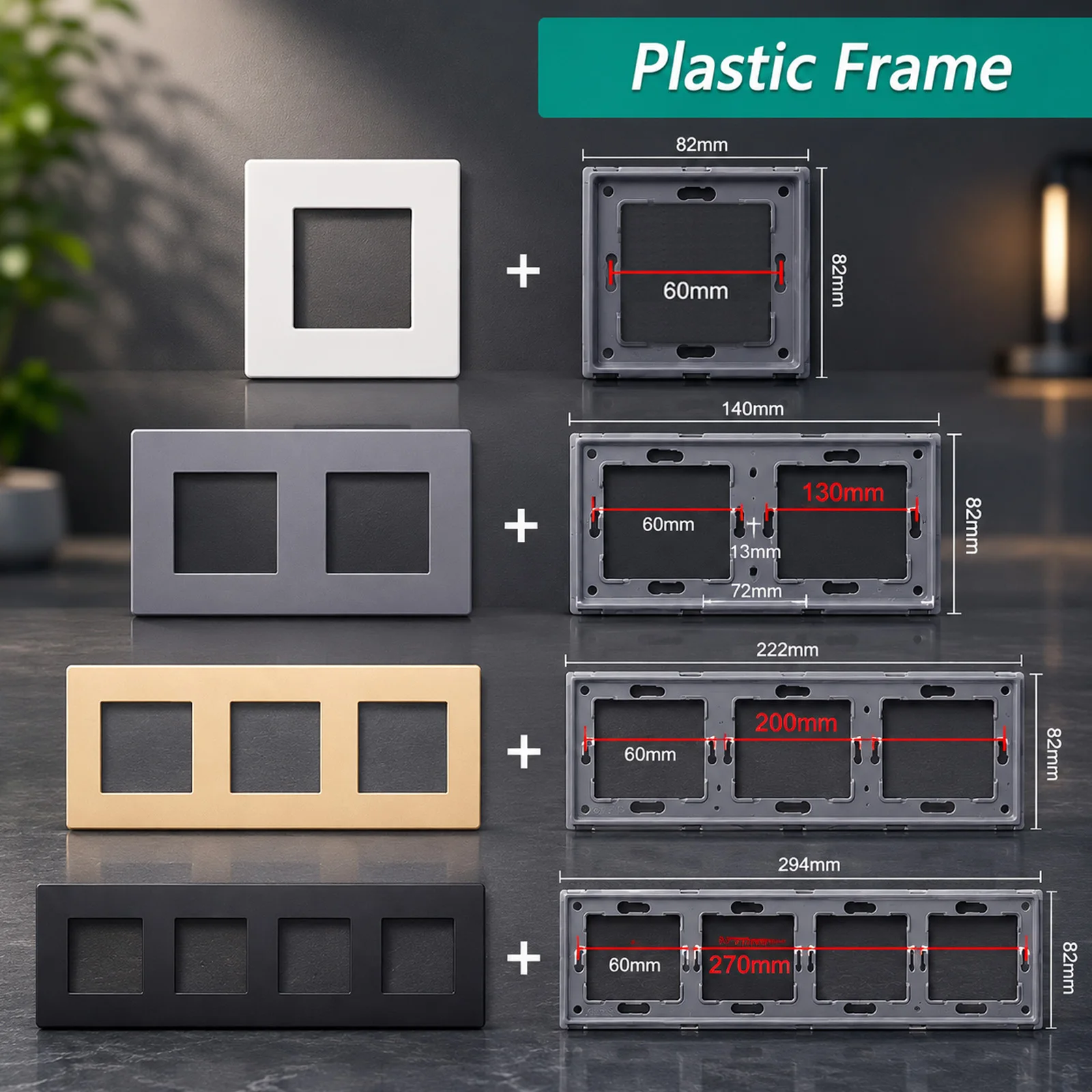 BSEED Only Plastic Frame Panel Single Double Frames Wall Socket Triple Four Frames DIY Part with Metal Frames White Black Golden