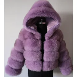 2025 MAOMAOKONG Real Fox Fur Coat With Hood Women's Winter Natural Fur Coat Women Short Luxury Furry Jacket