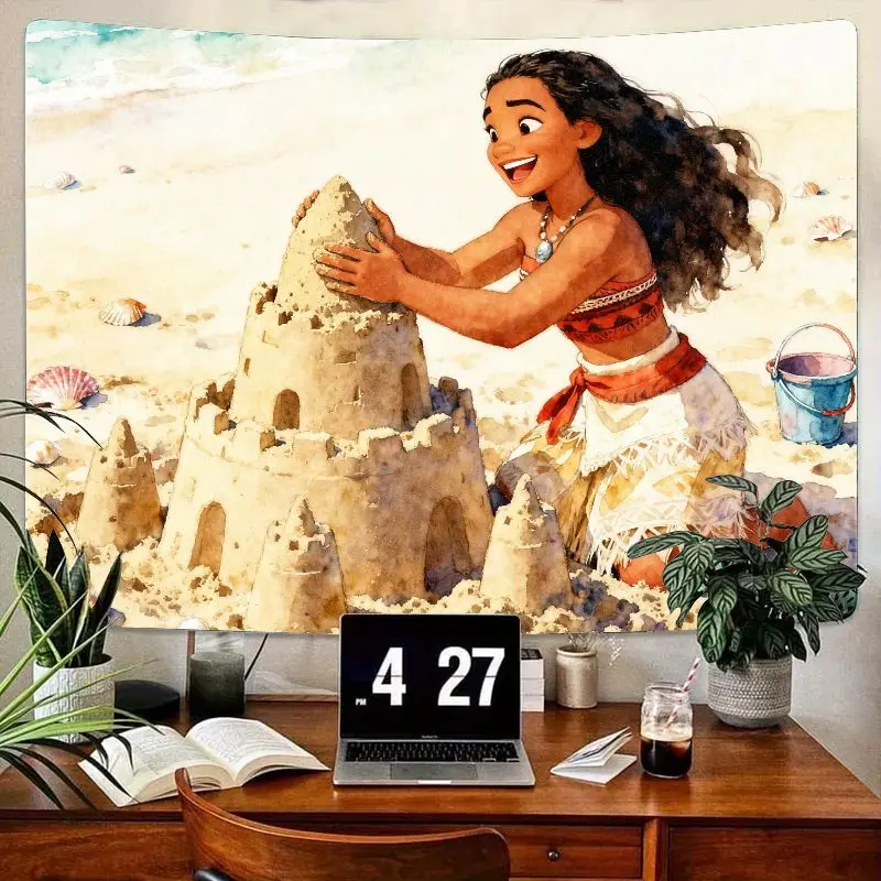 

1PC Disney Moana Tropical Beach Tapestry Sandcastle Wall Art Modern Polyester Room Decor Gift for Girls Kids Bedroom Living Room