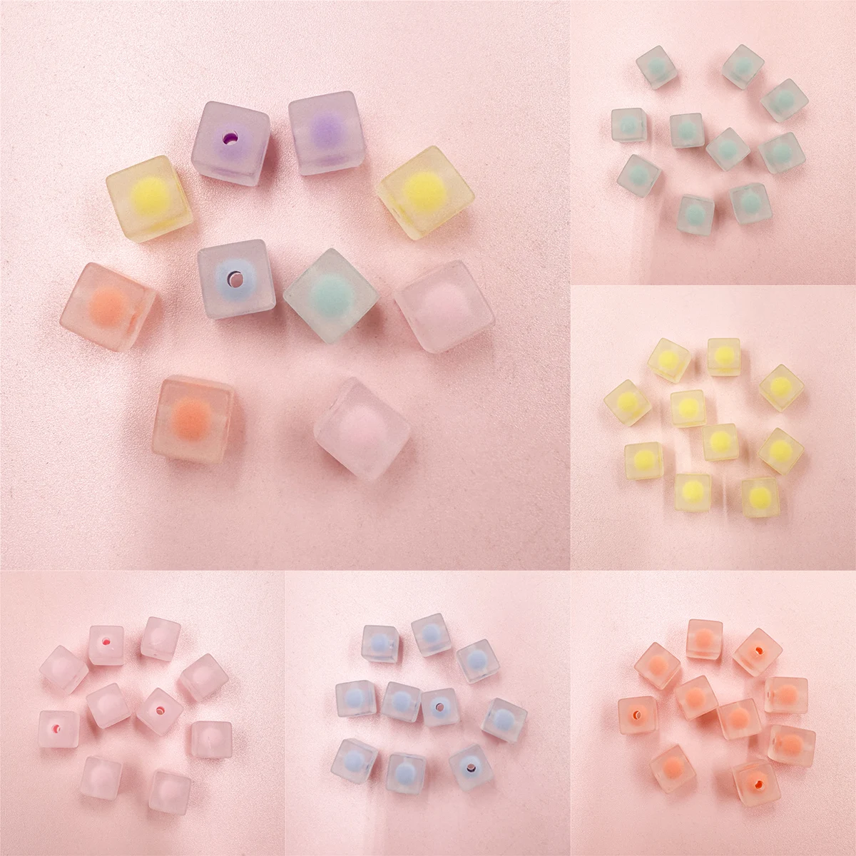 DIY 10mm Acrylic Jewelry Accessories 10Pcs Frosted Mobile Phone Chain Handmade Materials Square Loose Bead Bracelet Fashion