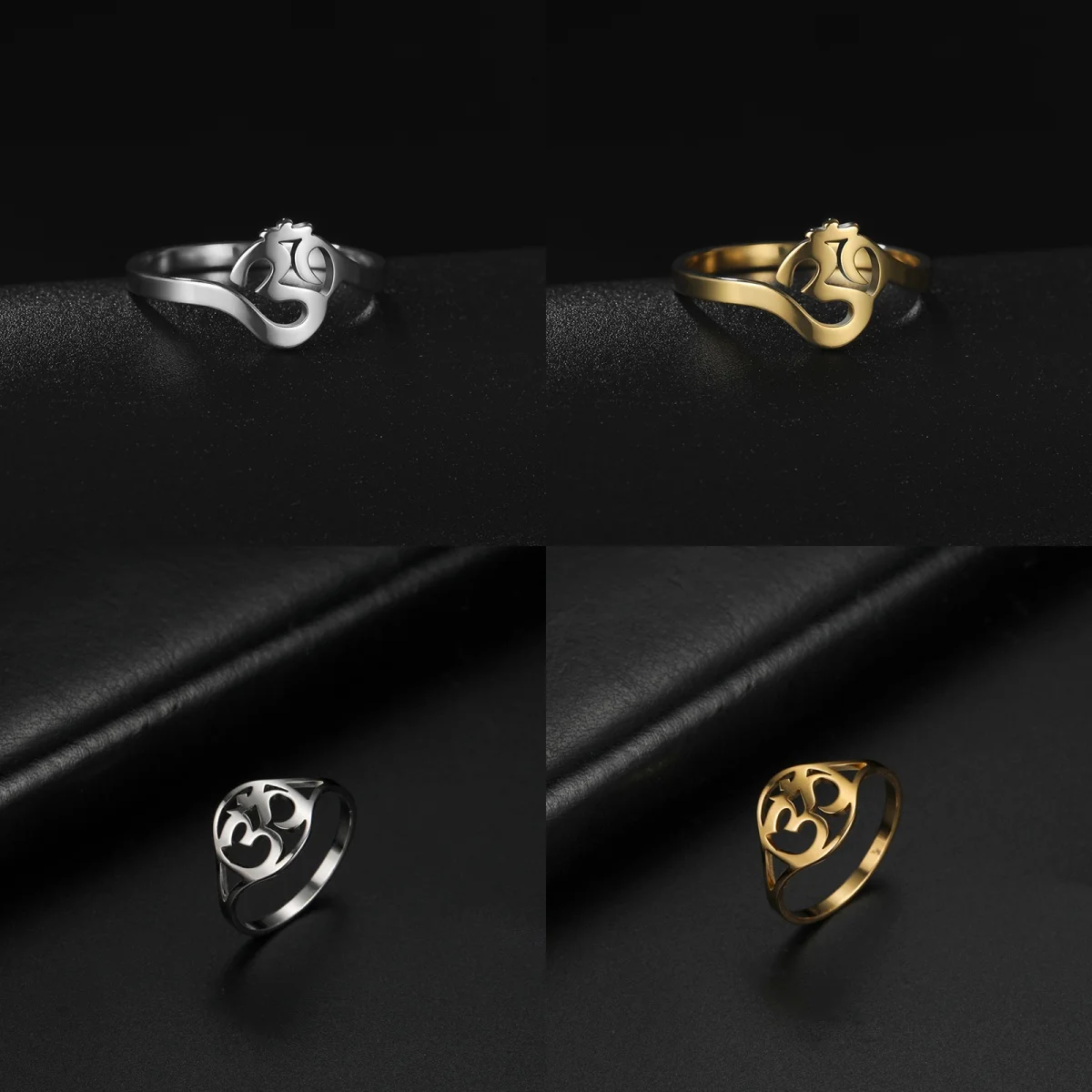 Yoga Om minimalist stainless steel ring, Hindu Buddhist protection gift for women
